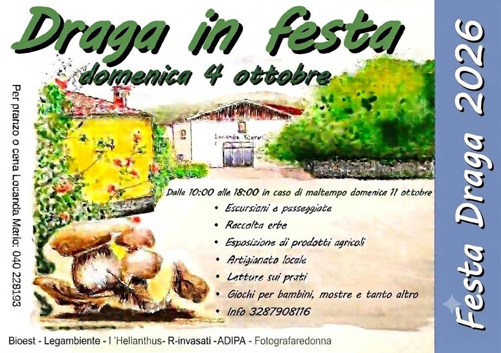 Locandina: Draga in festa 2026, domenica 4 ottobre cortili aperti e attività gratuite a Draga