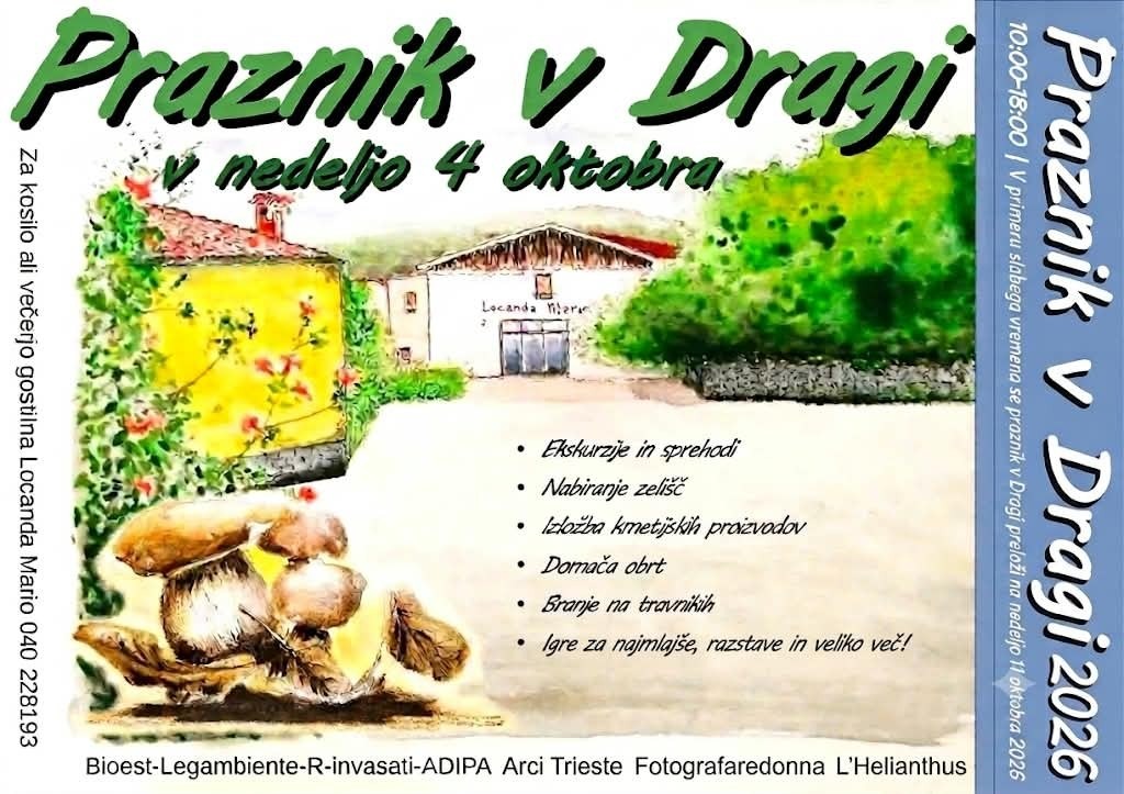 Locandina: Draga in festa 2026, domenica 4 ottobre cortili aperti e attività gratuite a Draga