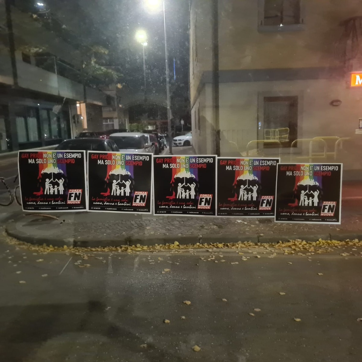 Manifesti di Forza Nuova contro il Pride affissi nella notte nel centro di Udine
