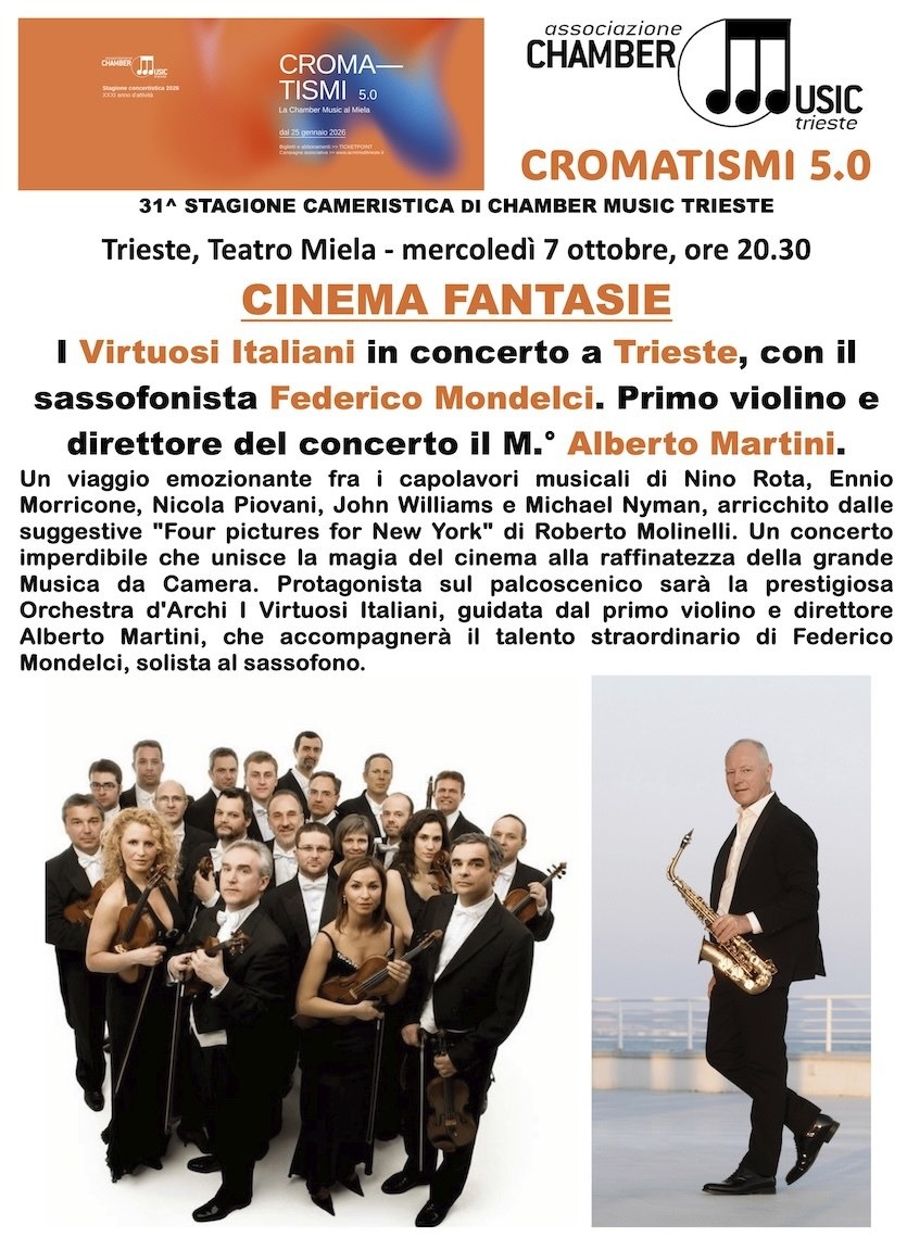 Cinema Fantasie al Teatro Miela: I Virtuosi Italiani con Federico Mondelci