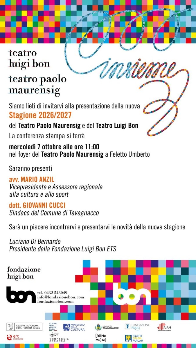 Locandina: Tavagnacco, sei appuntamenti a ottobre nei teatri Bon e Maurensig