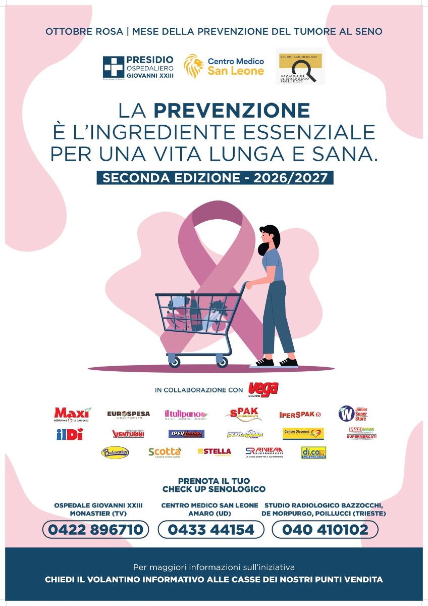 Locandina: Vega in Rosa 2026, check-up senologici agevolati in 240 negozi del Nordest