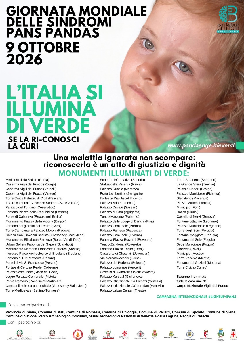 Locandina: Chioggia illumina di verde un monumento per la Giornata mondiale PANS/PANDAS del 9