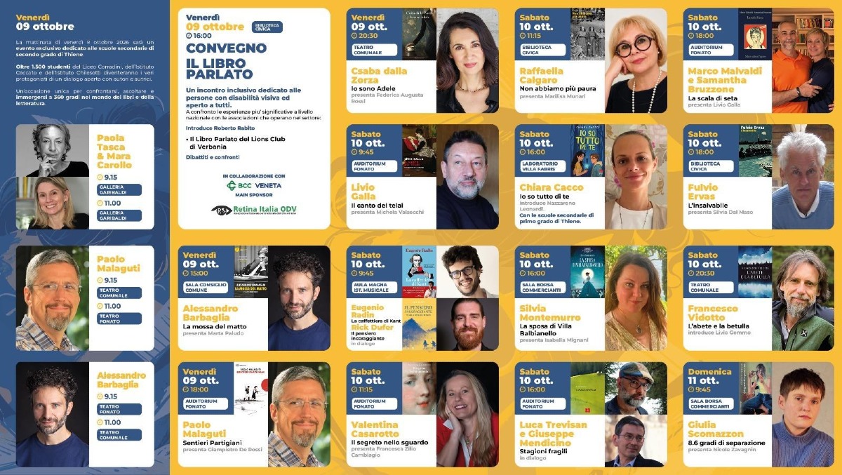 Locandina: Thiene, dal 9 all’11 ottobre 2026 debutta Paesaggi Letterari con 30 autori in 10
