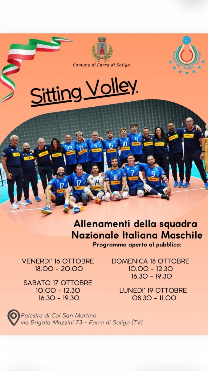 Locandina: A Farra di Soligo arriva la Nazionale di sitting volley: orari e sede degli