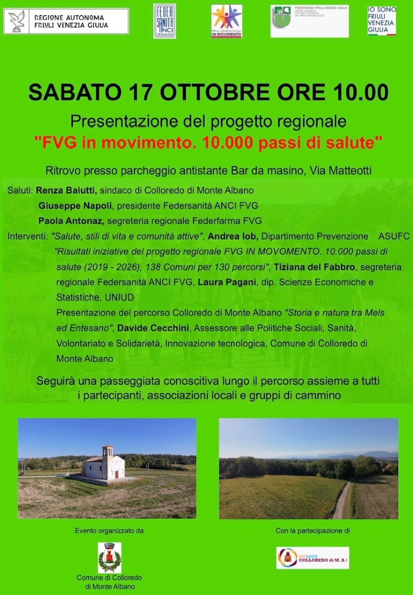 Colloredo inaugura sabato il percorso “10mila passi di salute”