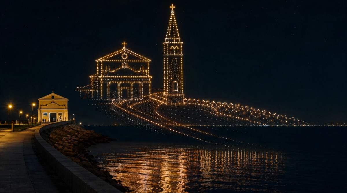 Caorle inaugura il Christmas Time con uno show di droni sulla Madonna dell’Angelo