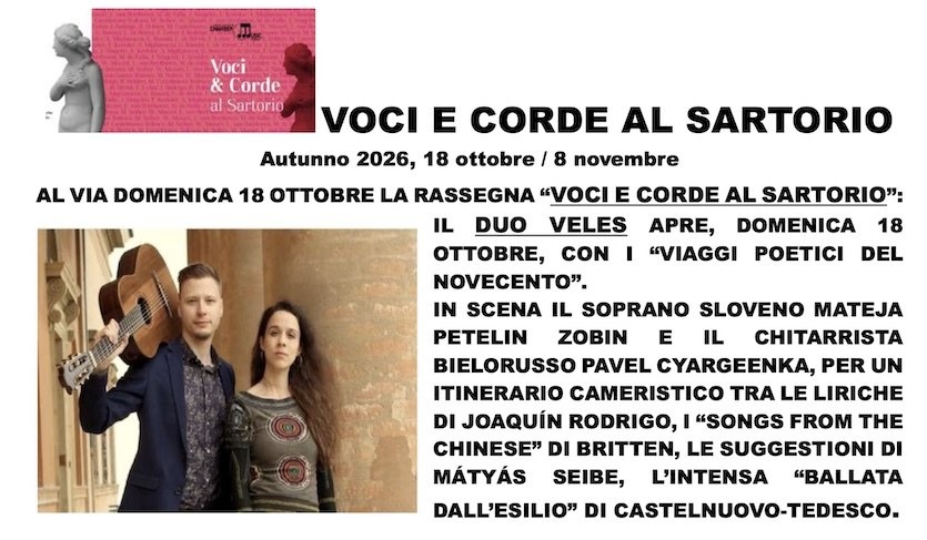 Duo Veles a Trieste: Voci e Corde al Sartorio si apre con i Viaggi poetici del Novecento