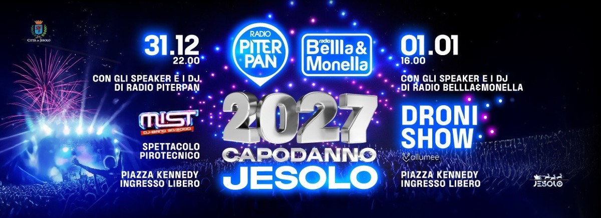Jesolo saluta il 2026 con 800 droni, fuochi d’artificio e due giorni di musica