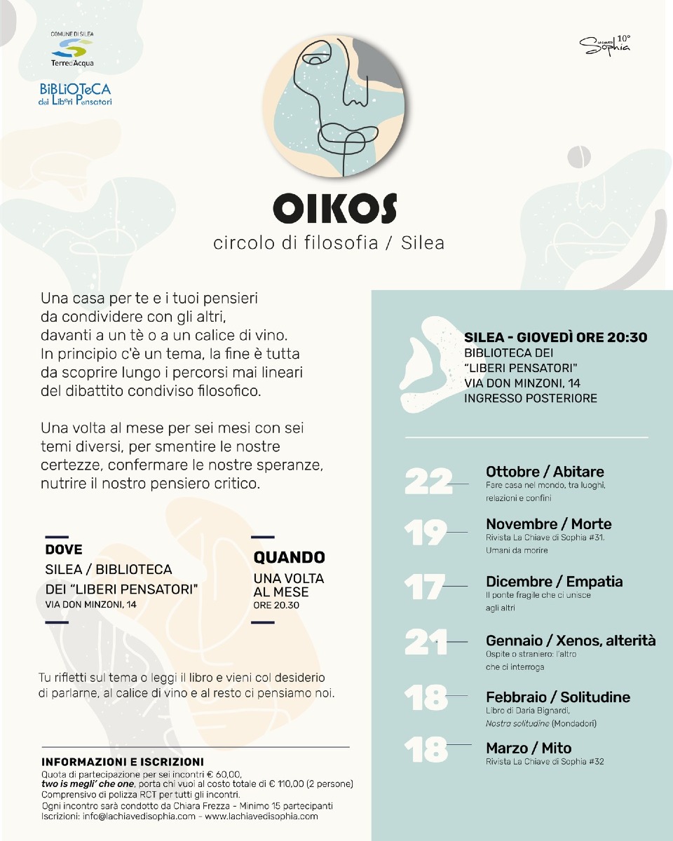 Locandina: A Silea torna “Oikos”, sei serate di filosofia in biblioteca fino a marzo