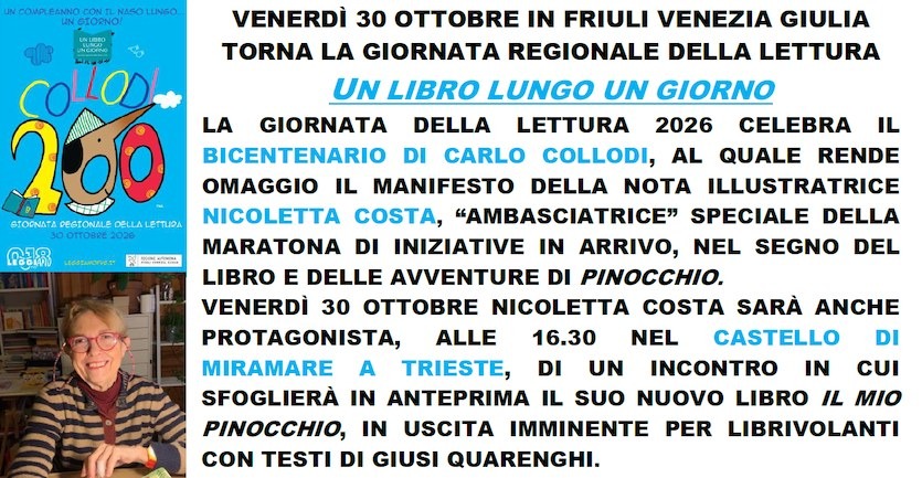 Un libro lungo un giorno 2026 celebra Collodi con Nicoletta Costa a Trieste