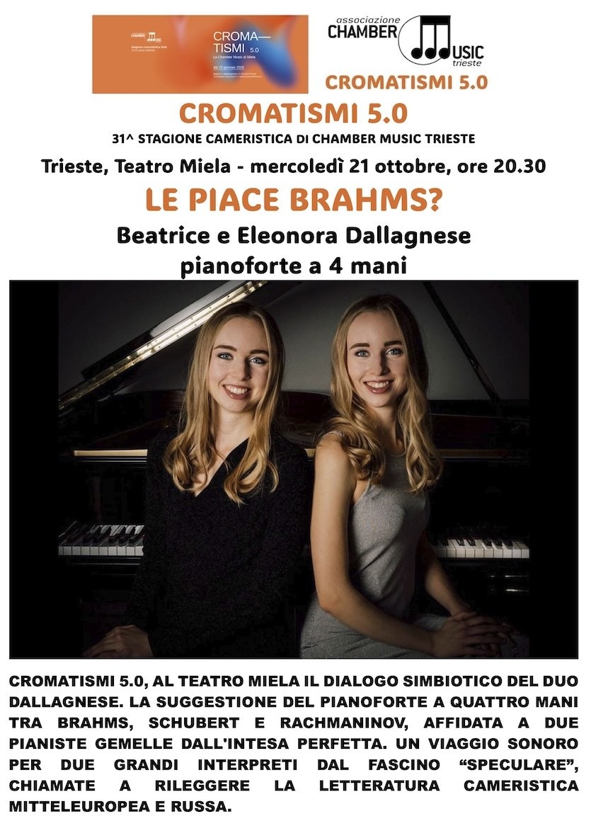 Trieste, al Teatro Miela il Duo Dallagnese in concerto tra Brahms, Schubert e Rachmaninov