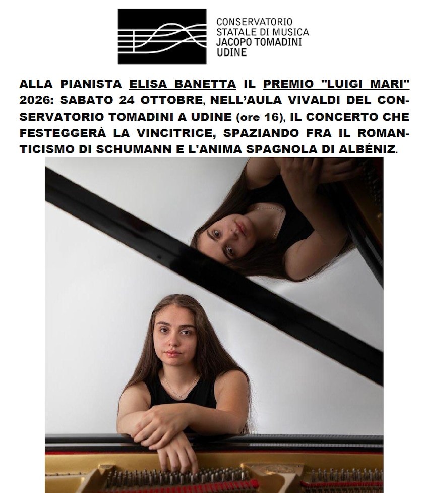 Elisa Banetta riceve il Premio Luigi Mari 2026 e suona a Udine il 24 ottobre