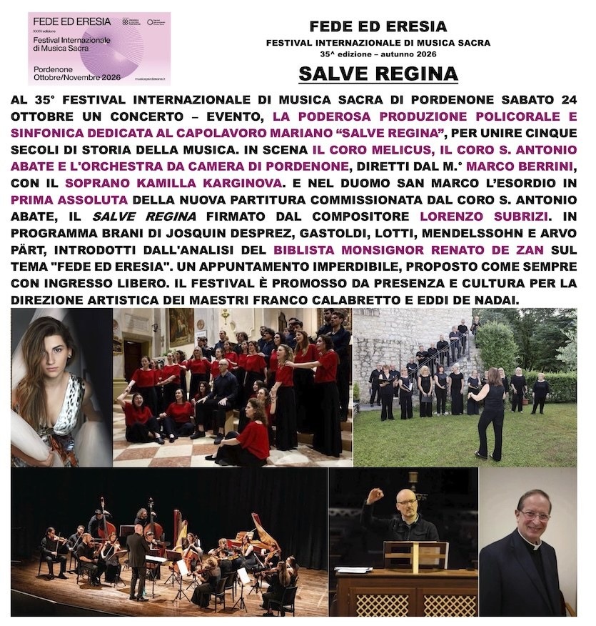 Pordenone, al Festival di Musica Sacra la prima assoluta del Salve Regina di Subrizi