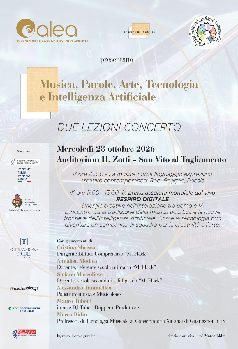 Locandina: San Vito, rap, oboe e IA: all'Auditorium Zotti una prima assoluta