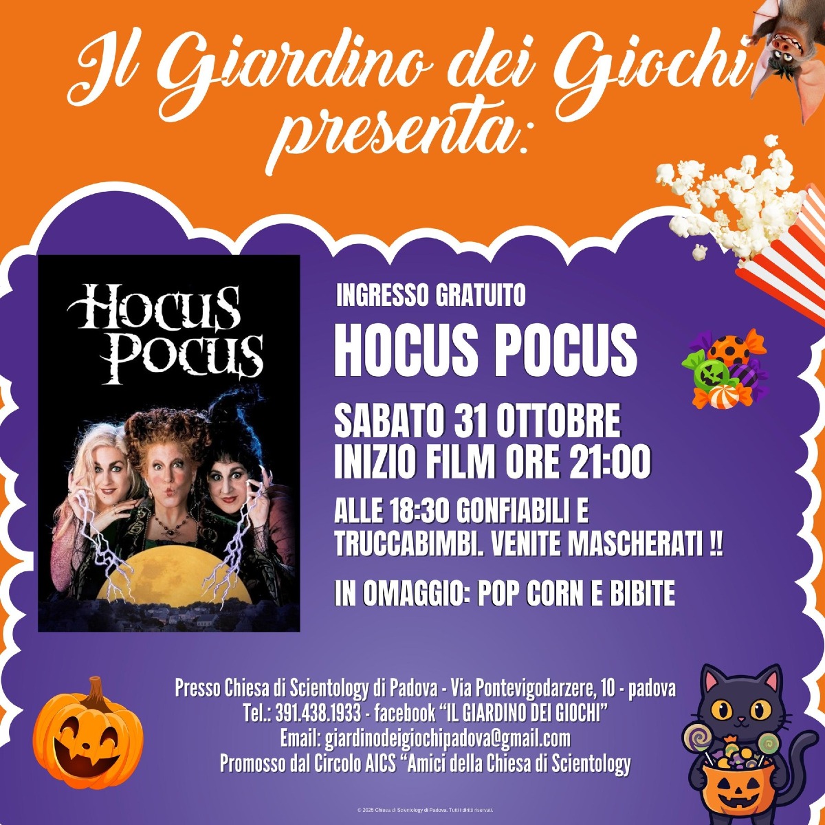 Padova, Festa di Halloween con truccabimbi, gonfiabili e il film “Hocus Pocus”