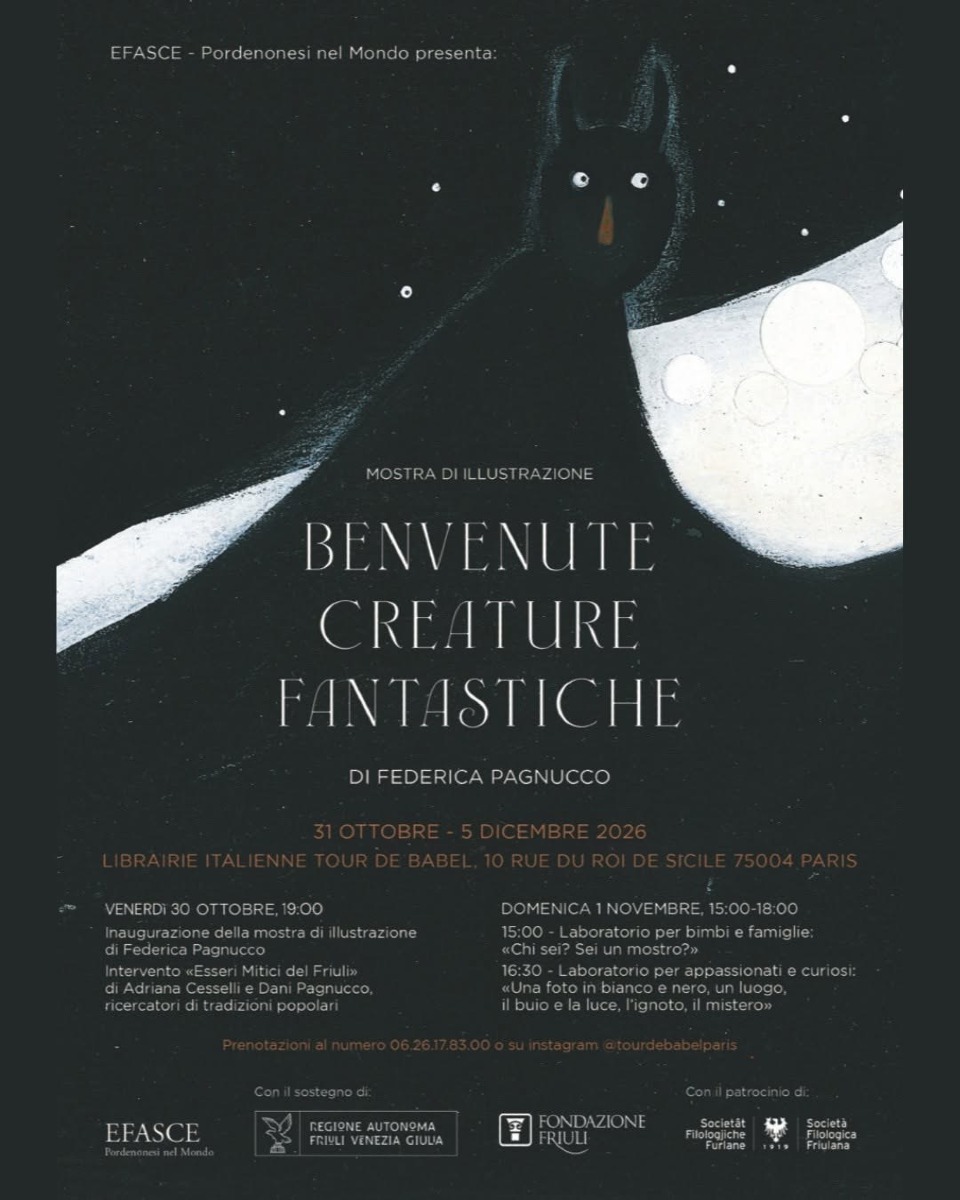 Locandina: Pagnucco espone a Parigi con “Benvenute Creature Fantastiche”